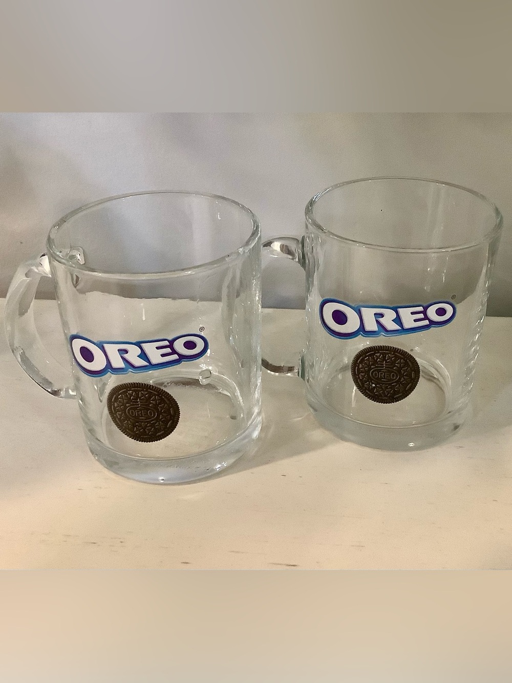 Oreo Glass Mug Set - Clear Glass with Blue Logo